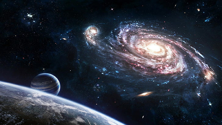 กาแลคซี, ดาวเคราะห์, ดวงดาว, ศิลปะดิจิตอล, อวกาศ, ศิลปะอวกาศ, วอลล์เปเปอร์ HD