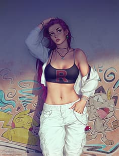 Jessie (Pokémon), Pokémon, Team Rocket, anime, anime girls, 2D, grafica, disegno, fan art, Krys Decker, Sfondo HD HD wallpaper