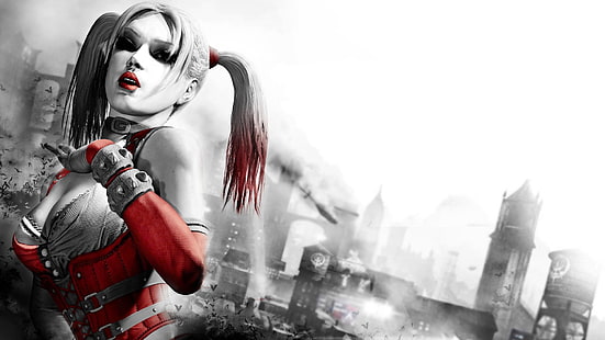 female character poster, Batman: Arkham City, Harley Quinn, Batman, Joker, DC Comics, digital art, HD wallpaper HD wallpaper