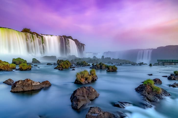 river, waterfalls, Brazil, Iguazu Falls, bumps, The Iguaçu River, Iguazu River, HD wallpaper