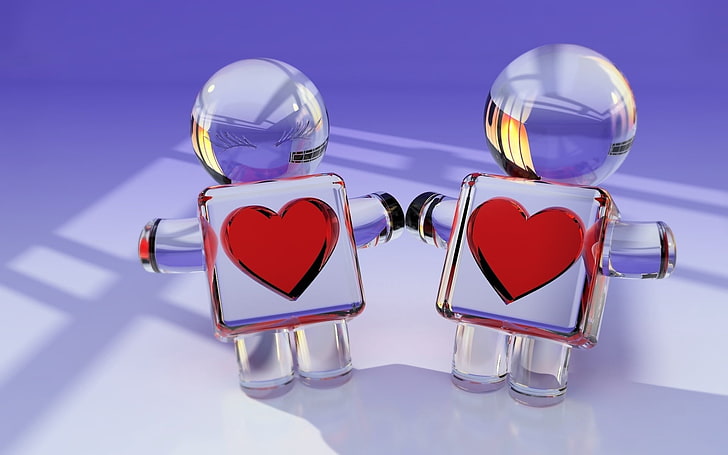 two person glass heart cutout decors, toys, couple, heart, glass, love, HD wallpaper