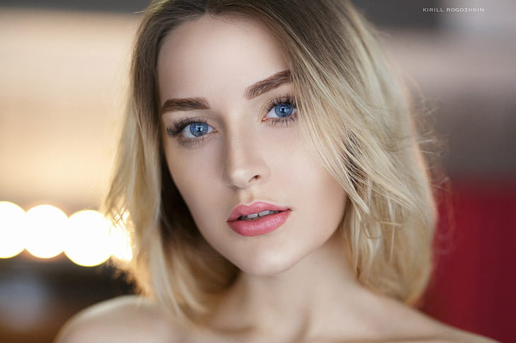 Frauen, Blondine, Gesicht, blaue Augen, Schärfentiefe, HD-Hintergrundbild