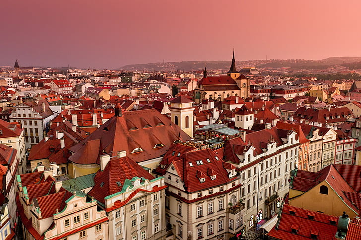 Prag'da çatılar, Çek Cumhuriyeti, Prag, Çek Cumhuriyeti, Binalar, çatılar, panorama, HD masaüstü duvar kağıdı