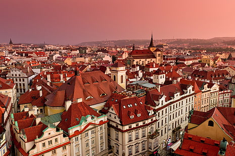 Prag'da çatılar, Çek Cumhuriyeti, Prag, Çek Cumhuriyeti, Binalar, çatılar, panorama, HD masaüstü duvar kağıdı HD wallpaper