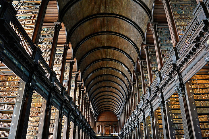 böcker, Irland, Dublin, gammalt bibliotek, Trinity College, HD tapet