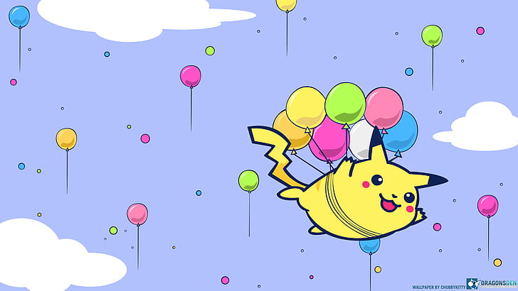 Pikachu Pokemon Balloons HD, пикачу, связанная с воздушными шарами, иллюстрация, мультфильм / комиксы, покемон, пикачу, воздушные шары, HD обои