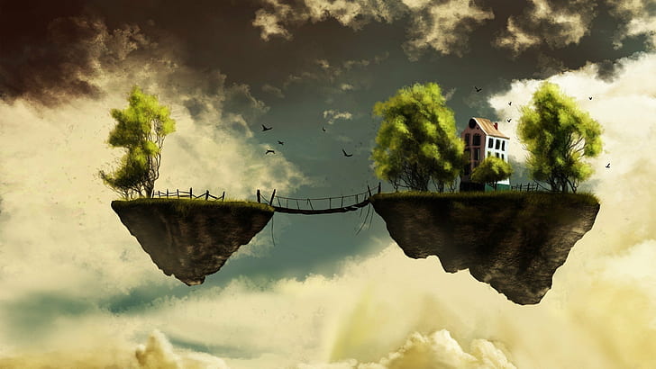 a, fantasy, Floating, house, island, ON!, sky, HD wallpaper