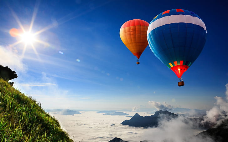 Hot Air Balloons, balloons, background, flight, landscape, HD wallpaper