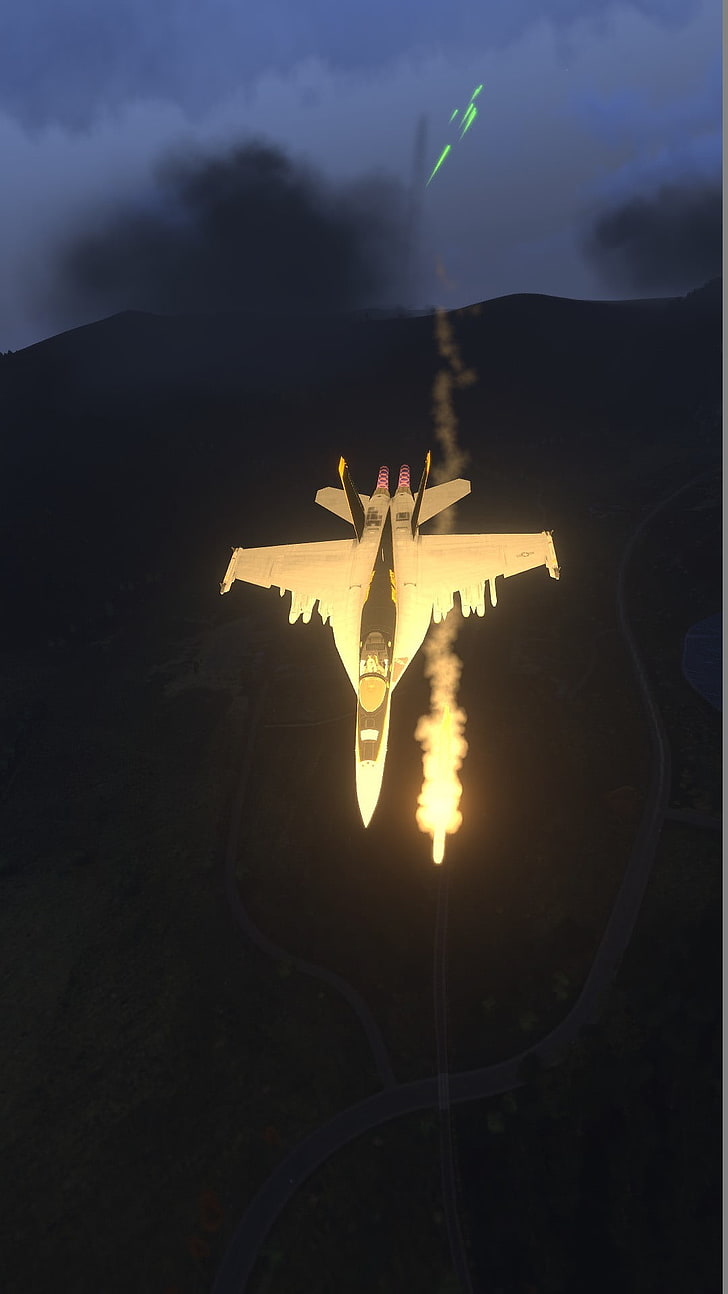 weißes Kampfflugzeug mit Rakete, FA-18 Hornet, Arma 3, Düsenjäger, Raketen, Videospiele, HD-Hintergrundbild, Handy-Hintergrundbild