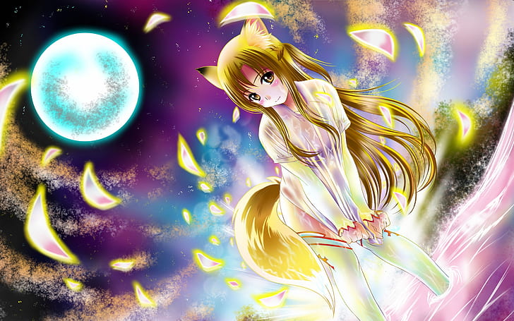 Gadis anime rambut pirang di bawah sinar bulan, Pirang, Rambut, Anime, Gadis, Cahaya bulan, Wallpaper HD
