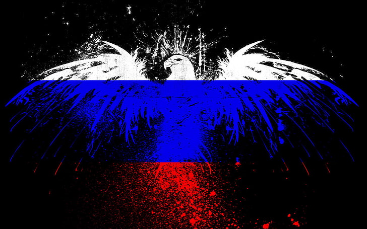 white, blue, and red eagle painting, squirt, eagle, paint, the flag of the Russian Federation, HD wallpaper