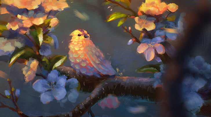 closeup photo of orange bird perching painting, Pretty bird, Artwork, HD, 4K, HD wallpaper