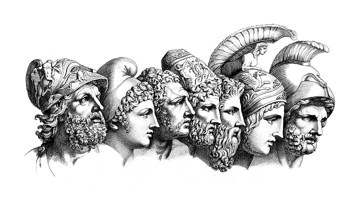İlyada'dan Yunan kahramanları, Menelaus Paris Diomedes Odysseus Nestor Achilles Agamemnon, Wilhelm Tischbein, antik yunan, Yunan mitolojisi, Yunanistan, antik yunanistan, eskizler, HD masaüstü duvar kağıdı