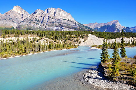 Mountains, Bow River, Banff, Canada, river, landscape, mountains, park, photo, nature, Banff, Bow River, HD wallpaper HD wallpaper