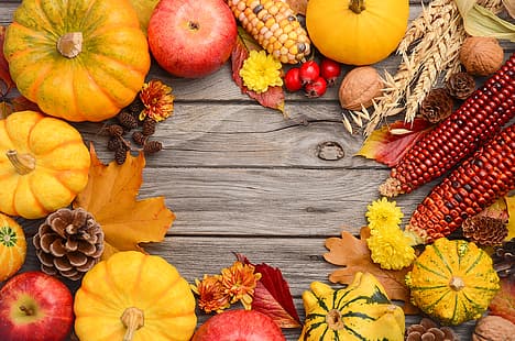  autumn, leaves, background, colorful, harvest, pumpkin, maple, wood, HD wallpaper HD wallpaper