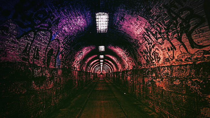 tunnel, underground, architecture, lights, photography, HD wallpaper