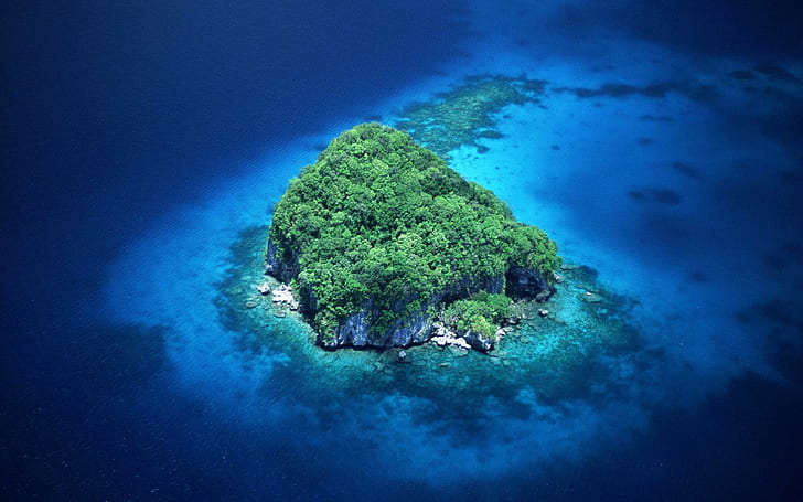 Amazing Isls Xiii, green island, island, vegetation, ocean, nature, blue, beautiful, green, paradise, 3d and abstract, HD wallpaper