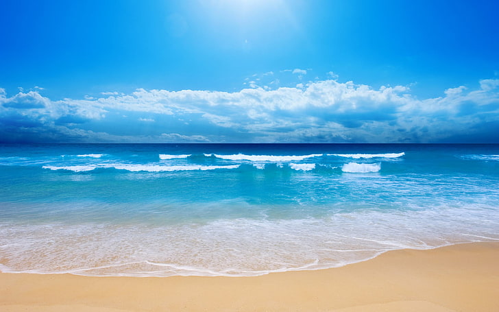 playa, arena, cielo, nubes, horizonte, Fondo de pantalla HD
