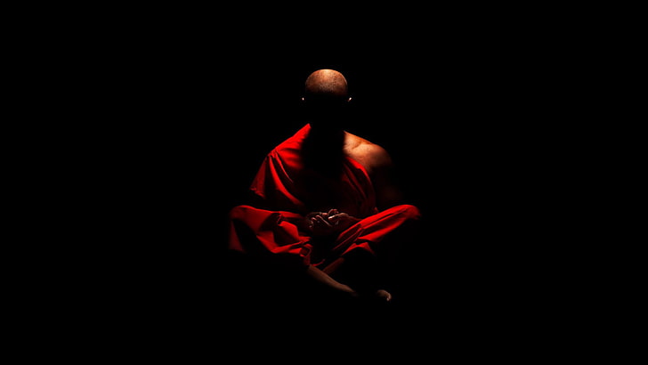 red monks suit, men, meditation, monks, HD wallpaper