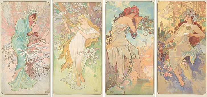 Alphonse Mucha, Art Nouveau, ilustración, arte tradicional, Fondo de pantalla HD