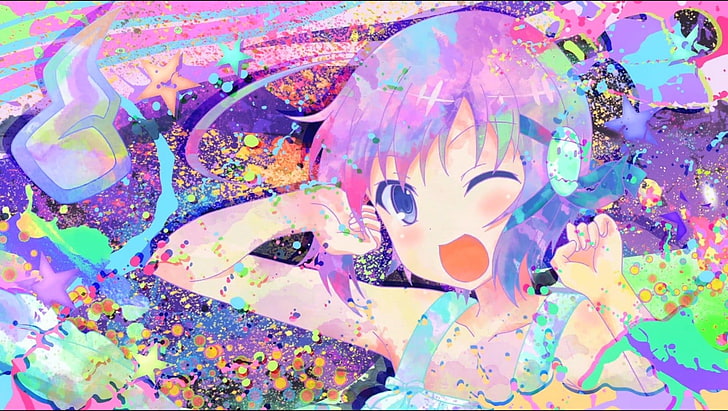anime, penuh warna, Penyerbu Rokujouma, Sanae Higashihongan, gadis-gadis anime, Wallpaper HD