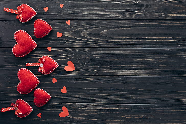 amor, corazón, rojo, madera, romántico, corazones, día de San Valentín, San Valentín, Fondo de pantalla HD