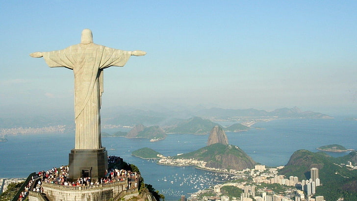 Рио де Жанейро статуя на Христос Изкупителя, Рио де Жанейро, Бразилия, статуя, Христос Изкупителят, пейзаж, HD тапет