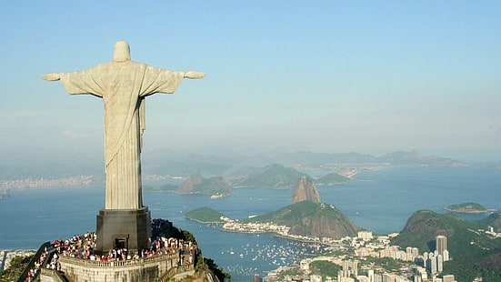 Рио-де-Жанейро, статуя Христа-Искупителя, Рио-де-Жанейро, Бразилия, статуя, Христос-Искупитель, пейзаж, HD обои HD wallpaper