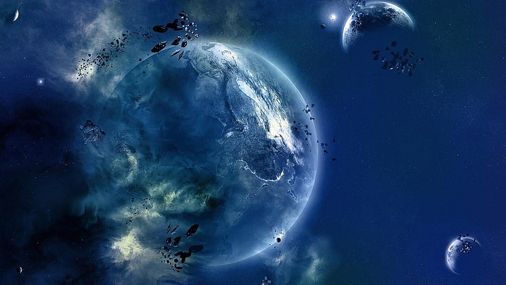 Raumkunst, bläulich, Kosmos, Planet, Meteore, HD-Hintergrundbild