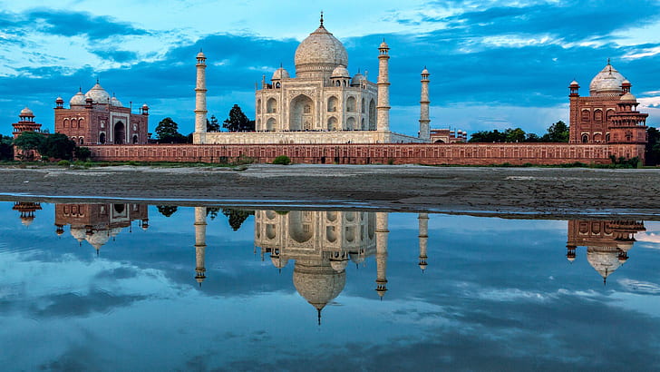 Hindistan Agra Hindistan'da Yamuna Nehri'nin güney kıyısında Taj Mahal Türbesi HD duvar kağıdı 3840 × 2160, HD masaüstü duvar kağıdı