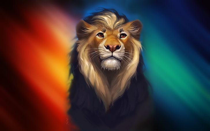 singa, karya seni, seni digital, warna-warni, binatang, Wallpaper HD