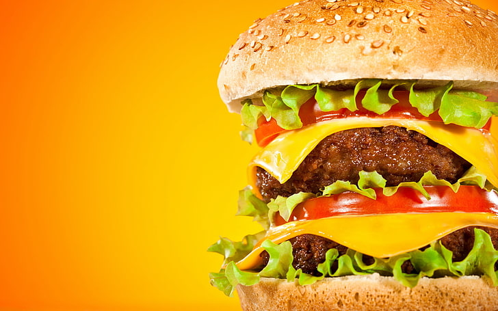 hamburger with cheese and vegetables, food, cheese, Patty, salad, Big Mak, HD wallpaper