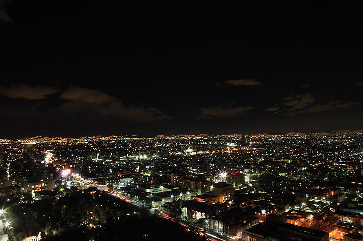 miasto nocą, światła miasta, widok z góry, meksyk, Tapety HD