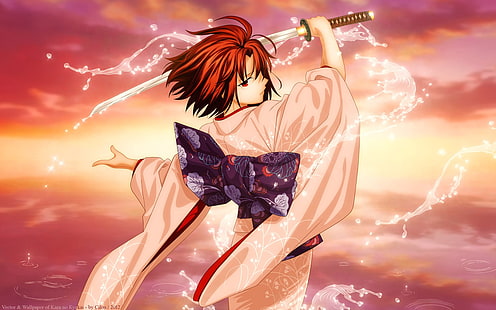 аниме девушки, аниме, рёги сики, кара но кёкай, кимоно, катана, HD обои HD wallpaper