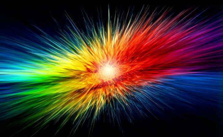 Warna Splash 1, lukisan ledakan merah, kuning, hijau, dan biru, Aero, Rainbow, Colors, Splash, Wallpaper HD