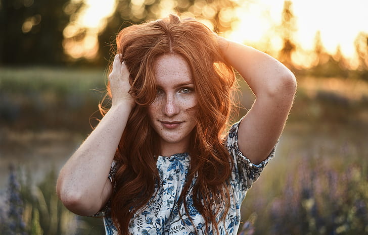 look, girl, face, hair, portrait, hands, freckles, red, redhead, freckled, HD wallpaper