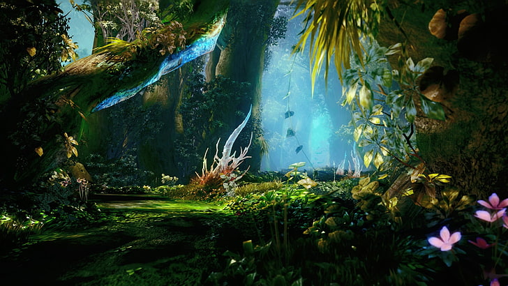 иллюстрация с зелеными листьями деревьев, видеоигры, Final Fantasy XIII, лес, снимок экрана, HD обои