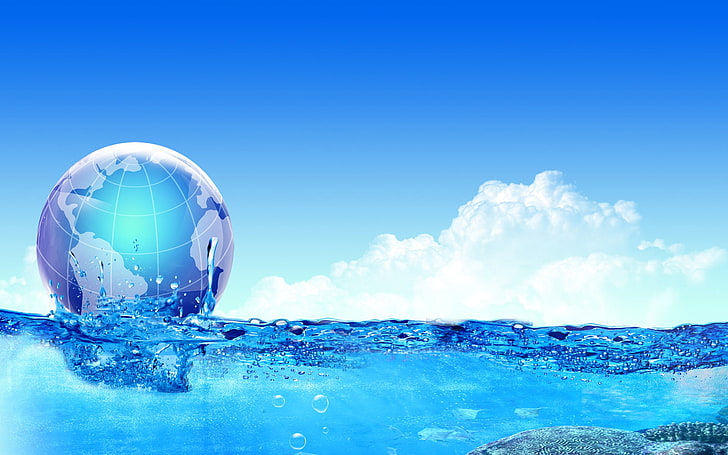 sea, water, clouds, collage, ball, Earth, HD wallpaper