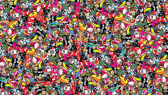 multicolored art illustration, Sticker Bomb, sticks, bombs, HD wallpaper HD wallpaper