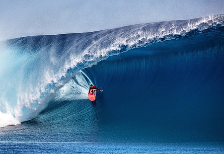 barrel wave, sport, wave, surfer, Serfing, serving, HD wallpaper HD wallpaper