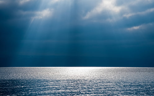 océano azul, mar, cielo, agua, nubes, paisaje, naturaleza, fondo, océano, pantalla panorámica, papel tapiz, ola, cielo, océano, pantalla completa, fondos de pantalla HD, pantalla completa, Fondo de pantalla HD HD wallpaper