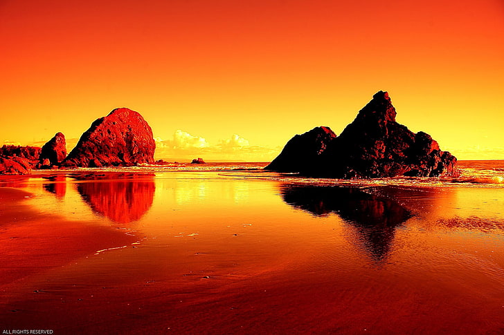 formación rocosa marrón, playa, feo, mar, Fondo de pantalla HD
