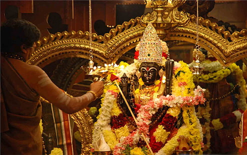 Navratri Durga Puja, kwiatowy posąg bóstwa, festiwale / święta, Navratri, festiwal, święto, Tapety HD HD wallpaper