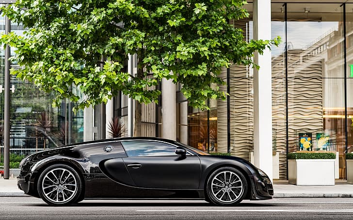 black, Veyron, Bugatti Veyron, hypercar, HD wallpaper