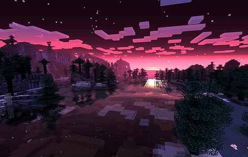 Wasser Sonnenuntergänge Bäume Inseln Minecraft 1900x1200 Natur Sonnenuntergänge HD Art, Wasser, Sonnenuntergänge, HD-Hintergrundbild HD wallpaper