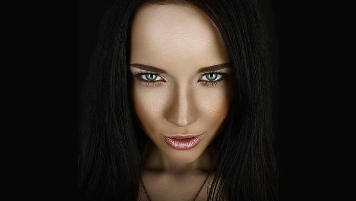 kvinnor, ansikte, porträtt, svart hår, Angelina Petrova, HD tapet