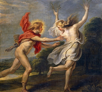 kvinna och man målning, bild, mytologi, Cornelis de Vos, Apollo och Daphne, HD tapet HD wallpaper