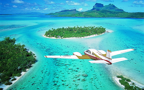 tropik ada uçak deniz bora bora, HD masaüstü duvar kağıdı HD wallpaper