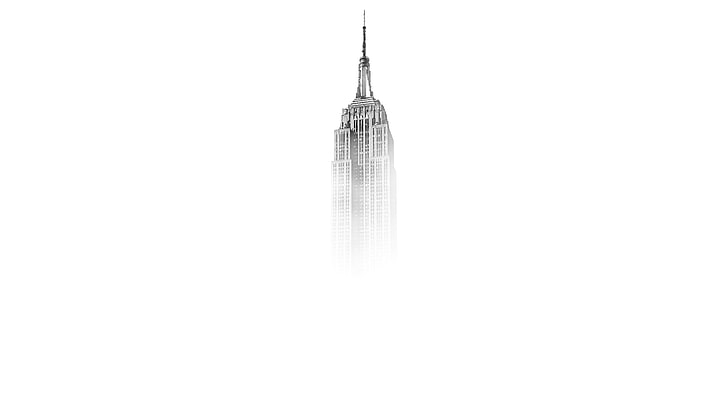 сива висока сграда, Empire State Building, Ню Йорк, бял фон, градиент, архитектура, небостъргач, монохромен, мъгла, HD тапет