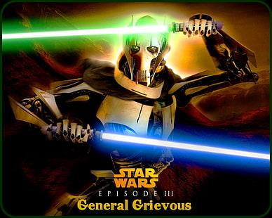 Star Wars, Star Wars Episode III: Die Rache der Sith, Blaues Lichtschwert, General Grievous, Grünes Lichtschwert, Lichtschwert, HD-Hintergrundbild HD wallpaper